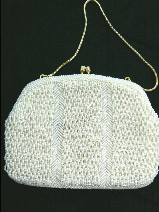 2/$25 Vintage Ivory White Beaded Evening Bag - Picture 2 of 12